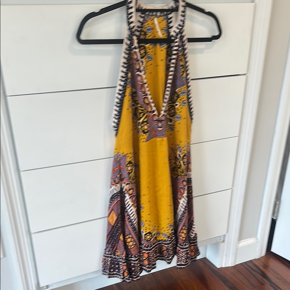 Free People Vibrant Yellow and Brown Dress